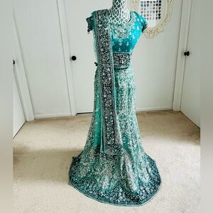 Elegant Teal Heavy Embroidered Lehenga Set